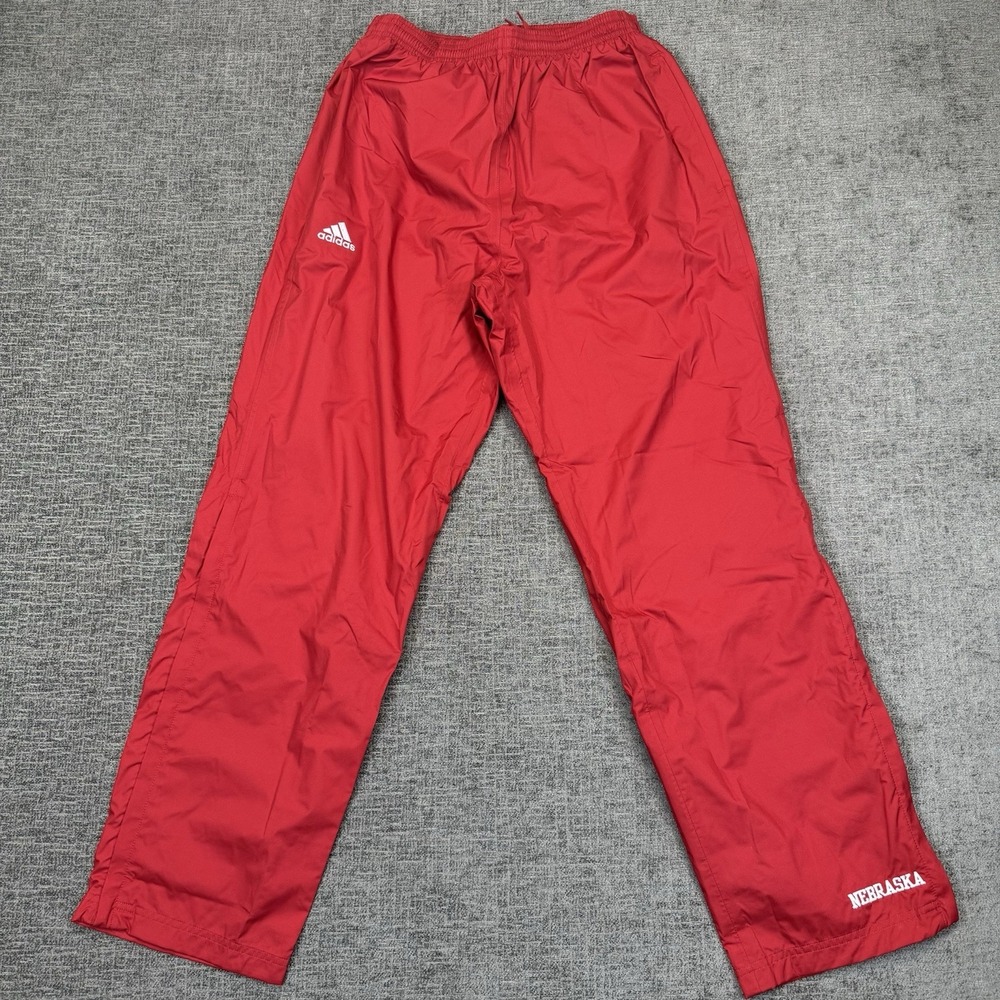 Nebraska Cornhuskers Adidas Track Pants Mens Medium Red Windpants‎ Ankle Zip Y2K